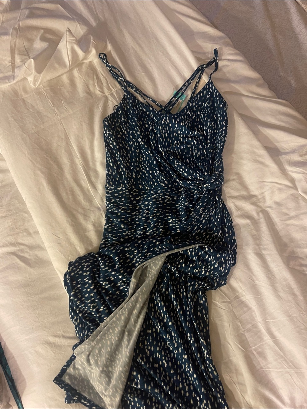 nine britton Navy Blue Printed Spaghetti-Strap Slip Dress